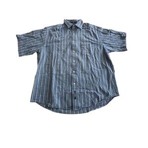 Dockers Mens Short Sleeve Striped Shirt M Blue Cotton/Linen Blend